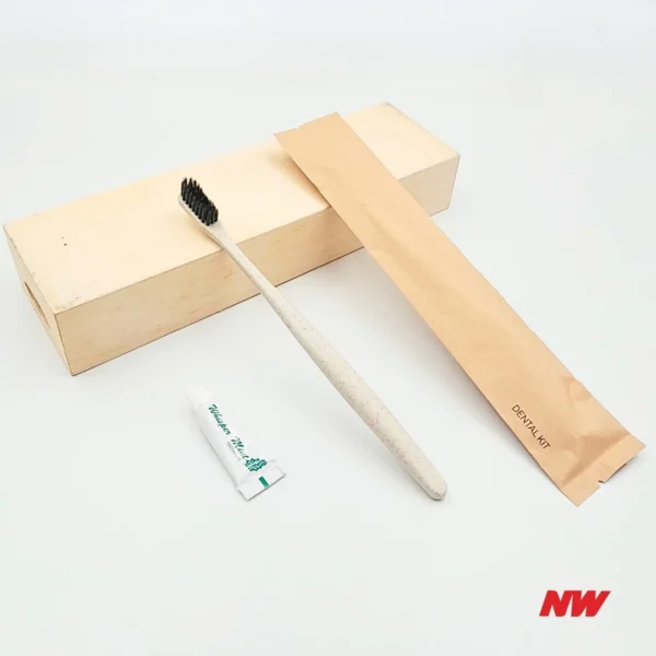 Dental Kit 3 Transparent Toothbrush + Whispermint Toothpaste 5g - Brown Kraft Paper Wrapper Eco-Friendly Wheatstraw Toothbrush with Toothpaste