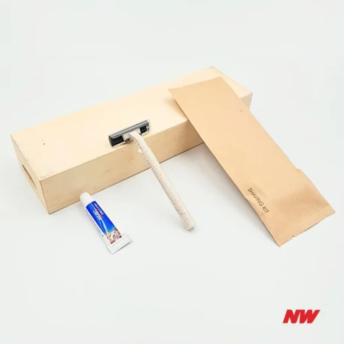 Shaving Kit 3 - Wheatstraw Shaver + Shaving Cream 5g - Brown Kraft Paper Wrapper Eco Friendly Wheatstraw Shaving Kit with 5g Cream