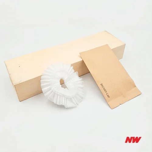 Shower Cap 3 - Cornstarch Cap - Brown Kraft Paper Wrapper Eco Friendly Cornstarch Shower Cap
