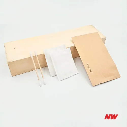 Vanity Kit 3 - Wood Cotton Pad + Wood Cotton Bud - Brown Kraft Paper Wrapper Eco Friendly Vanity Kit Wood Cotton bud+cotton pad – Kraft Paper Packing