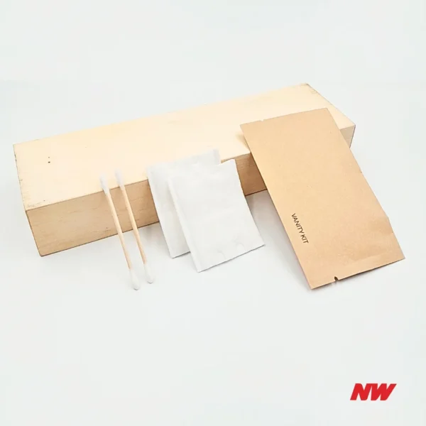 Vanity Kit 3 - Wood Cotton Pad + Wood Cotton Bud - Brown Kraft Paper Wrapper Eco Friendly Vanity Kit Wood Cotton bud+cotton pad – Kraft Paper Packing